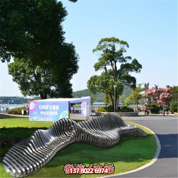 不銹鋼異形座椅，金屬波浪形雕塑抽象假山造型椅子