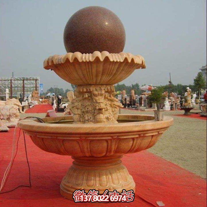 經(jīng)典中式風(fēng)水球，黃銹巖浮雕噴泉水