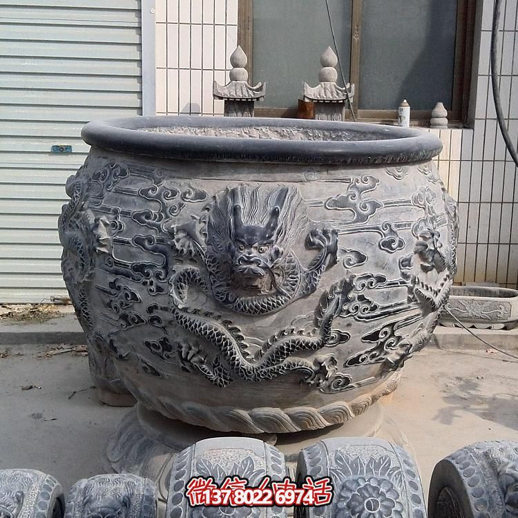 石雕仿古舊圓形裝飾缸，精美外觀，多功能應用