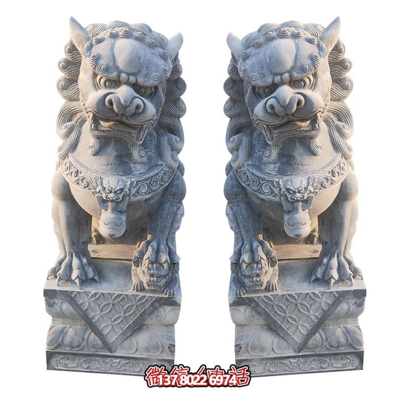 經(jīng)典石雕大理獅子雕塑，精致祠堂裝飾