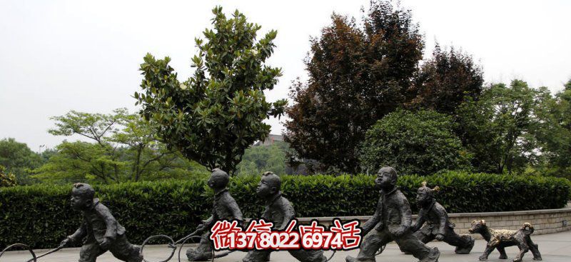 推鐵環(huán)，兒童奔跑，公園雕塑銅雕