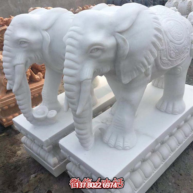 雕塑藝術(shù)融入園林景觀，漢白玉大象石雕點(diǎn)綴戶外