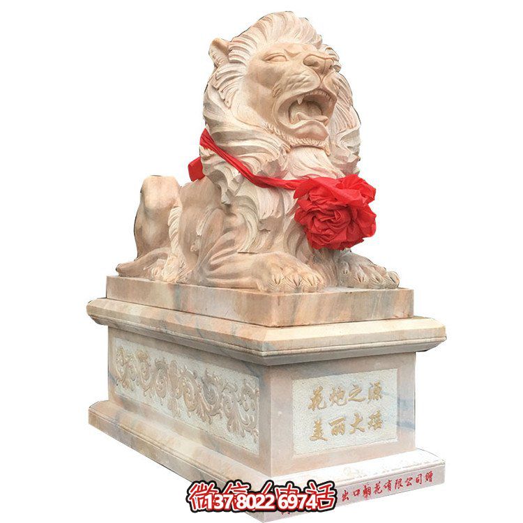 獅子大理石雕塑擺件，精美園林景觀裝飾