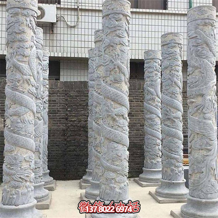 大理石石雕龍柱雕塑，美化戶外景觀