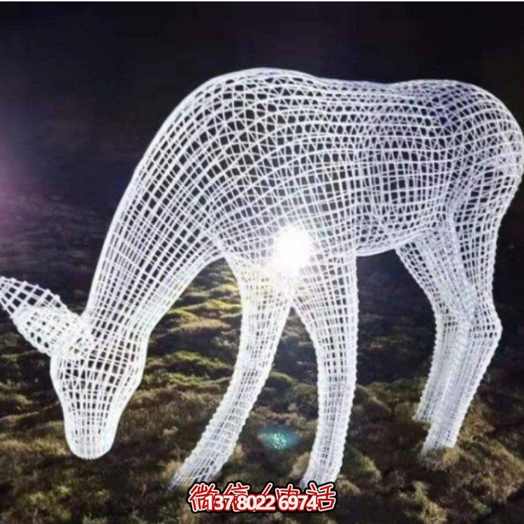 鏤空不銹鋼幾何梅花鹿雕塑，創(chuàng)意戶外擺件