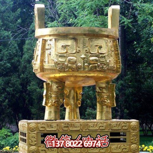 大型噴金漆鑄銅鼎，精美園林裝飾