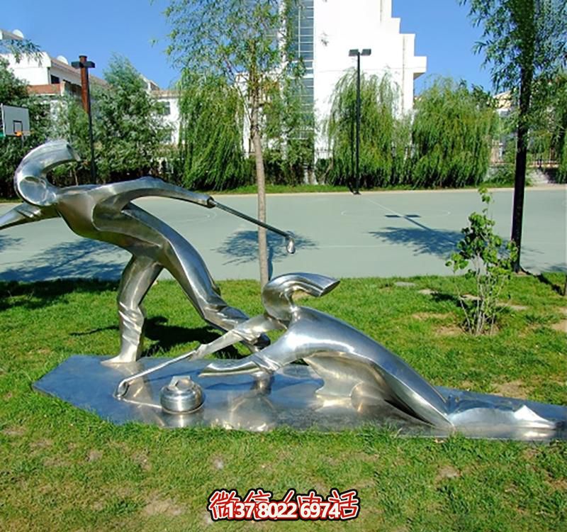 不銹鋼冰壺雕塑，點(diǎn)綴小區(qū)花園，創(chuàng)造休閑運(yùn)動(dòng)空間
