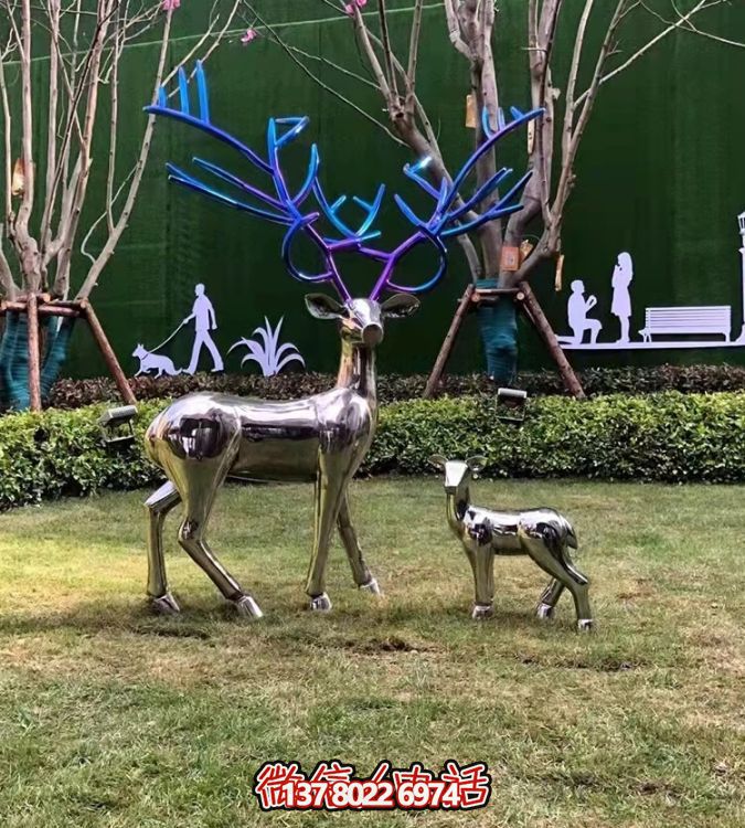 現(xiàn)代簡約不銹鋼梅花鹿擺件，點(diǎn)綴您的庭院園林景觀