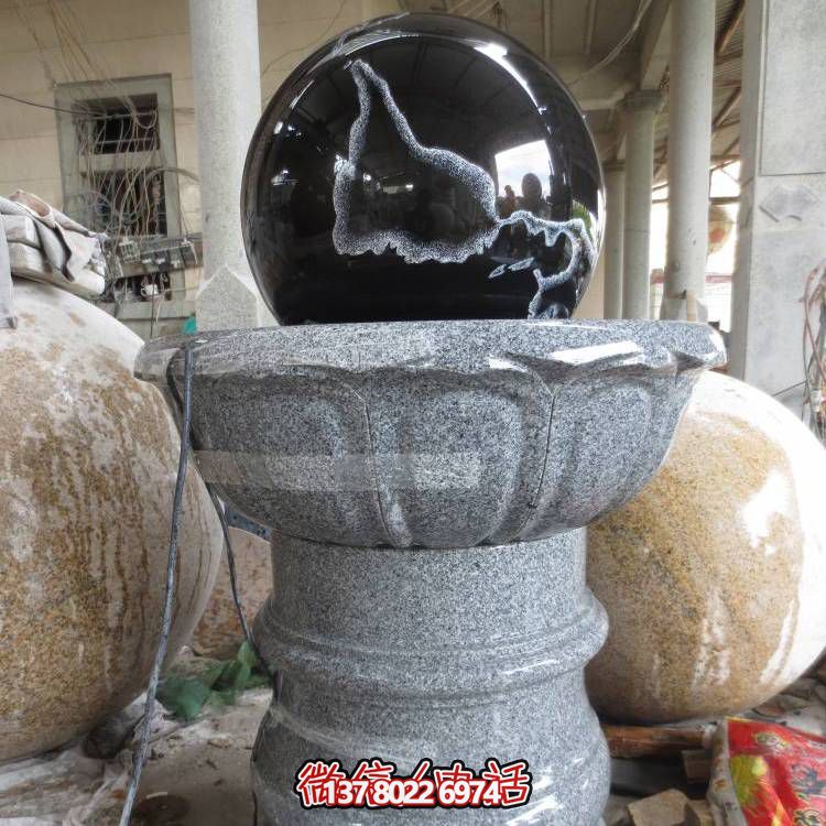 石雕噴泉、花崗巖風(fēng)水球、蓮花底座裝飾