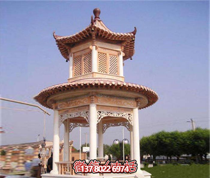 鏤空雕刻涼亭，休閑享受晚霞紅