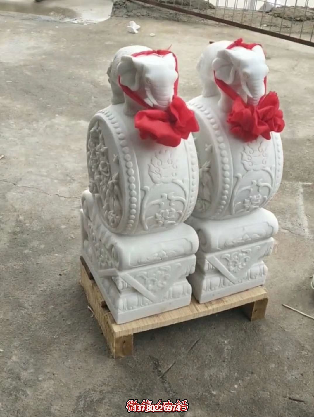 漢白玉吉祥小象雕塑，石門口擺放門墩