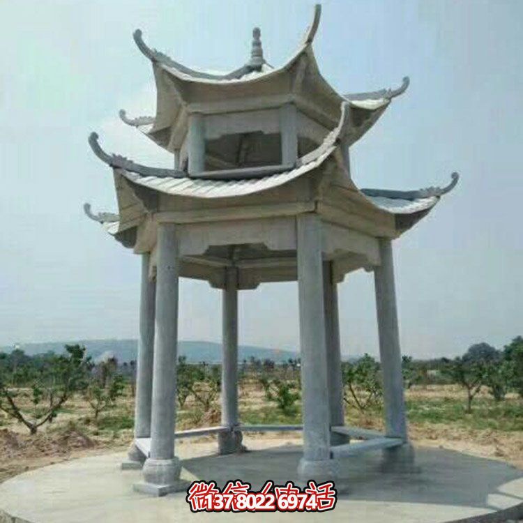 精美仿古建筑二層砂巖大理石涼亭，休閑擺放公園中