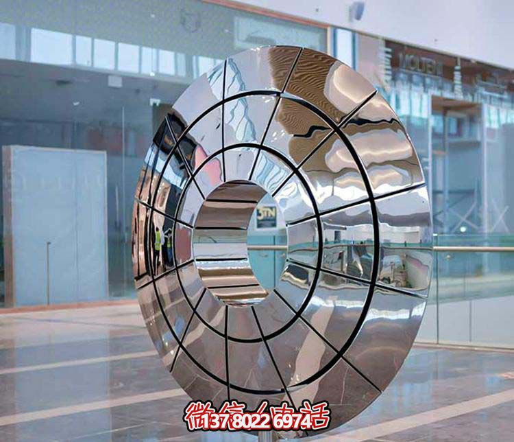 不銹鋼雕塑傘狀圓環(huán)，創(chuàng)意裝點商廈鏡面