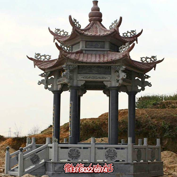 古典風(fēng)格二層涼亭，青石雕刻仿古園林戶外擺放