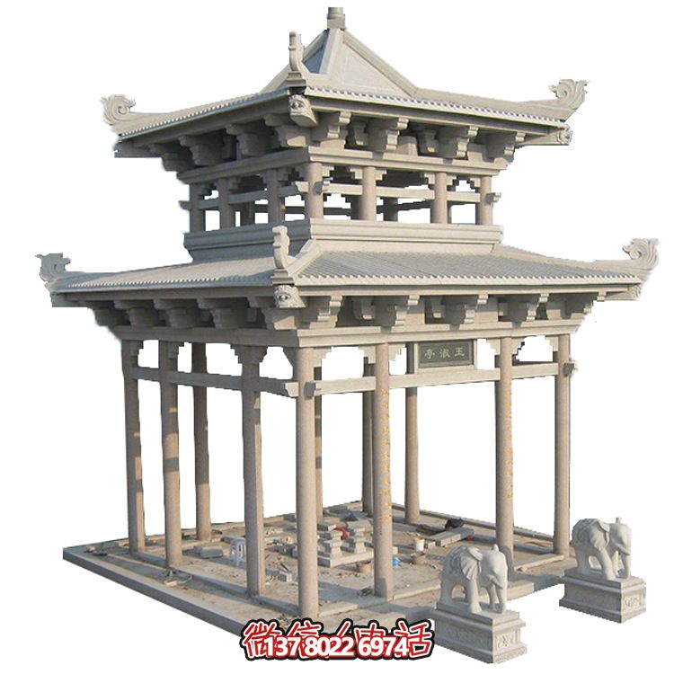 古典多角涼亭建筑大氣，石雕精美，園林景觀完美