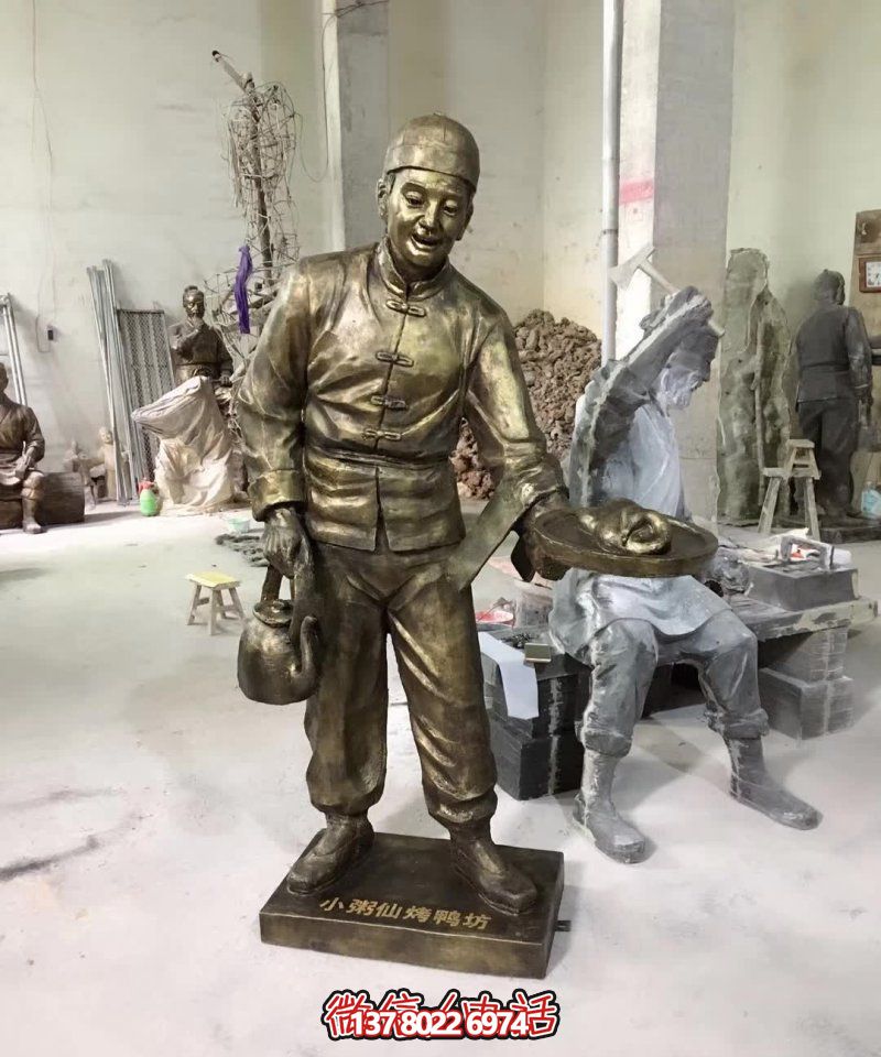 玻璃鋼小吃鋪，雕塑裝飾，店小二上菜