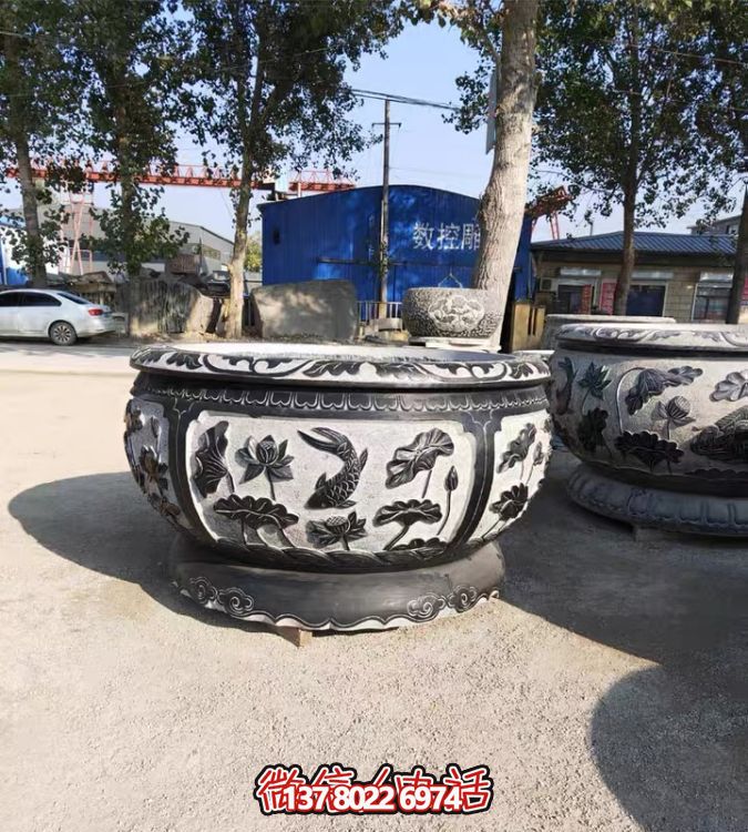 古典仿古石雕魚缸，添點(diǎn)家園庭院荷花水景