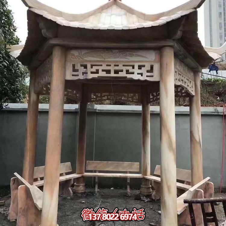天然紅木雕刻涼亭，打造復(fù)古中式庭院休閑石亭