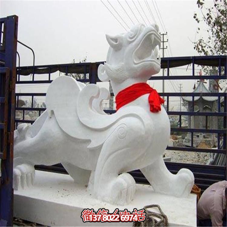 大理石石雕麒麟，古典庭院裝飾精美大型雕塑