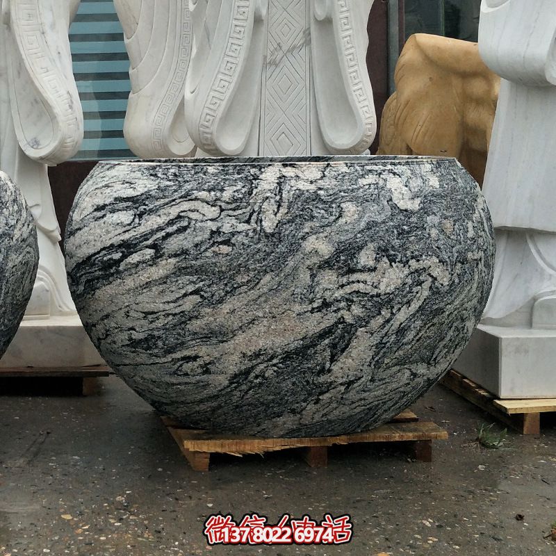 精美大理石石雕魚缸，點綴庭院雕塑