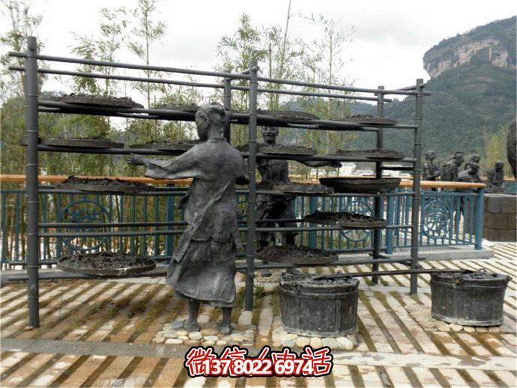 玻璃鋼仿真茶文化雕塑，大型戶外曬銅人物