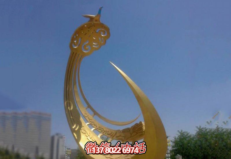 精美不銹鋼鳳凰雕塑，點(diǎn)綴戶外廣場