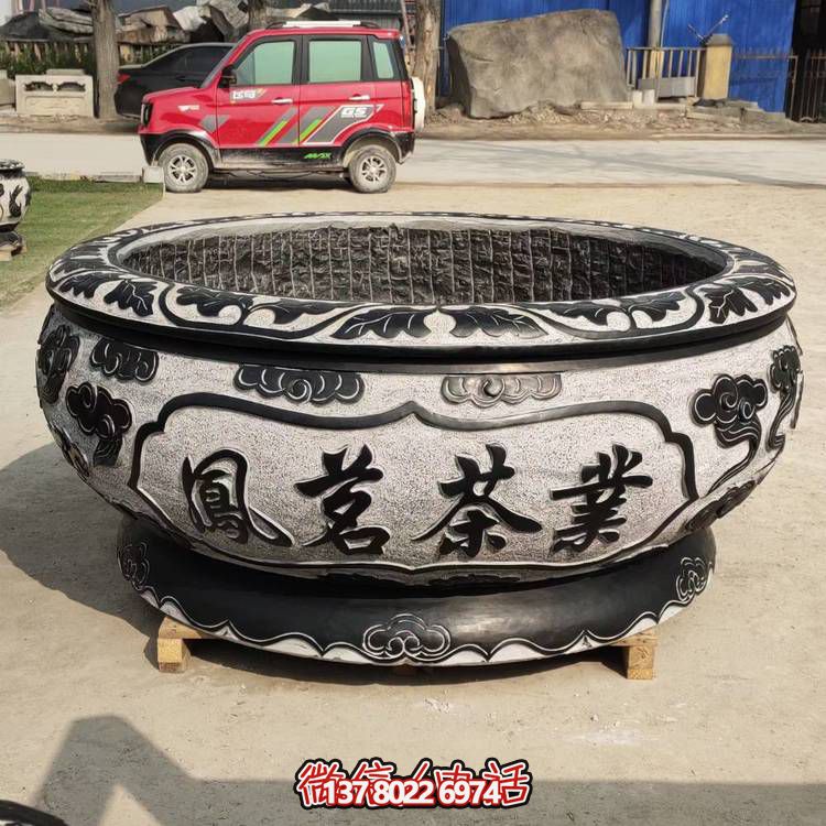 仿古青石荷花水缸，配合庭院戶外，點綴人間養(yǎng)魚園