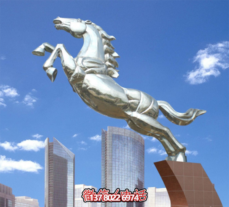 不銹鋼馬兒雕塑，鏡面騰空的馬兒雕塑，企業(yè)精神標(biāo)識標(biāo)志