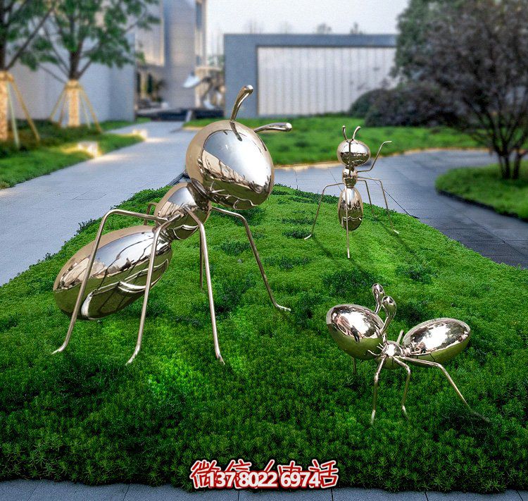 不銹鋼鏡面螞蟻，小區(qū)綠化帶裝飾動(dòng)物擺件