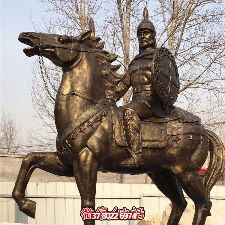西方古代的騎馬士兵銅雕，手持盾牌騎馬身上的西方戰(zhàn)士